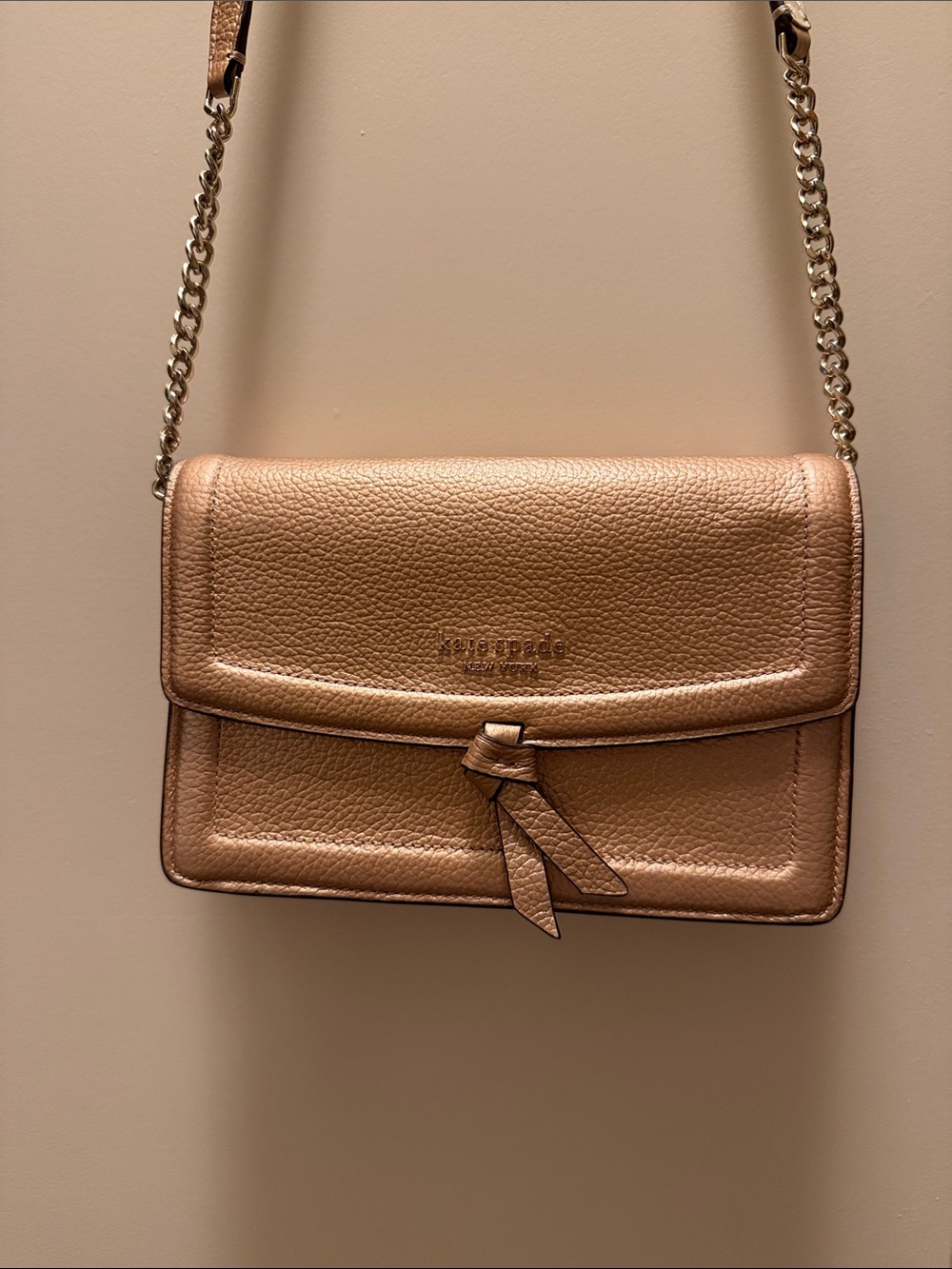 kate spade Metallic Rose Gold Pebbled Leather Knot-Accent Crossbody